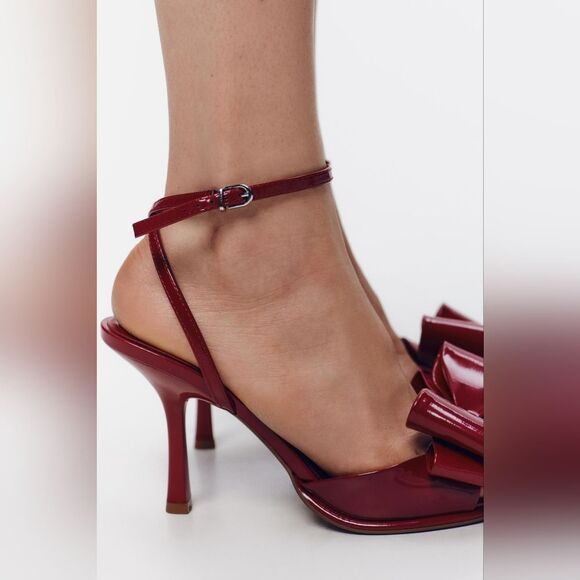 Nwt ZARAβRARE PATENT EFFECT BOW SANDALS HEELS - Picture 2 of 11